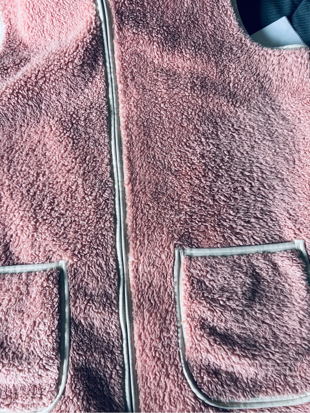 SMASH+TESS Long Teddy Sherpa Vest Pink Oversized Zip L Made in Canada - Picture 3 of 7